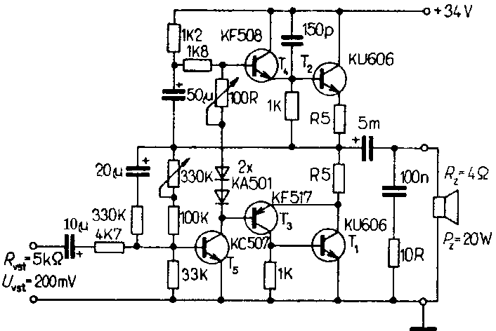 Koncov zosilovac stupe s kvazikomplementrnym zapojenm koncovch tranzistorov